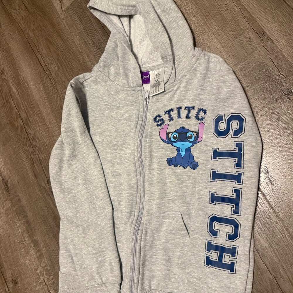 Gray Stitch Zip-Up Hoodie for Kids - Character Graphic
